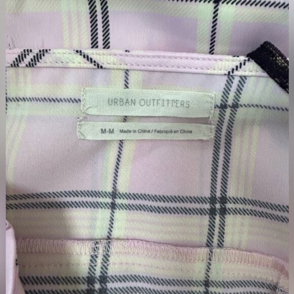 Urban Outfitters Cher Pink Plaid Maxi Slip Dress Black Lace Size Medium - Picture 13 of 16
